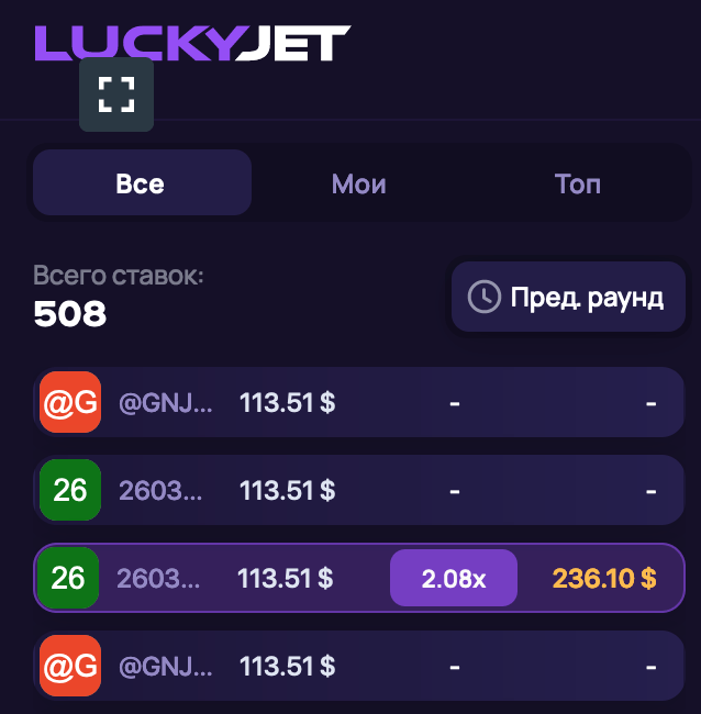 Статистика игроков Lucky Jet в 1win